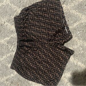 Fendi Black and Brown Logo Swim Trunks